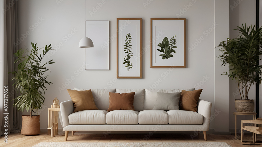 light white sofa and recliner chair in Scandinavian apartment. The interior design of modern living room. Created with generative light white sofa and recliner chair in Scandinavian apartment. The interior design of modern living room. Created with generative