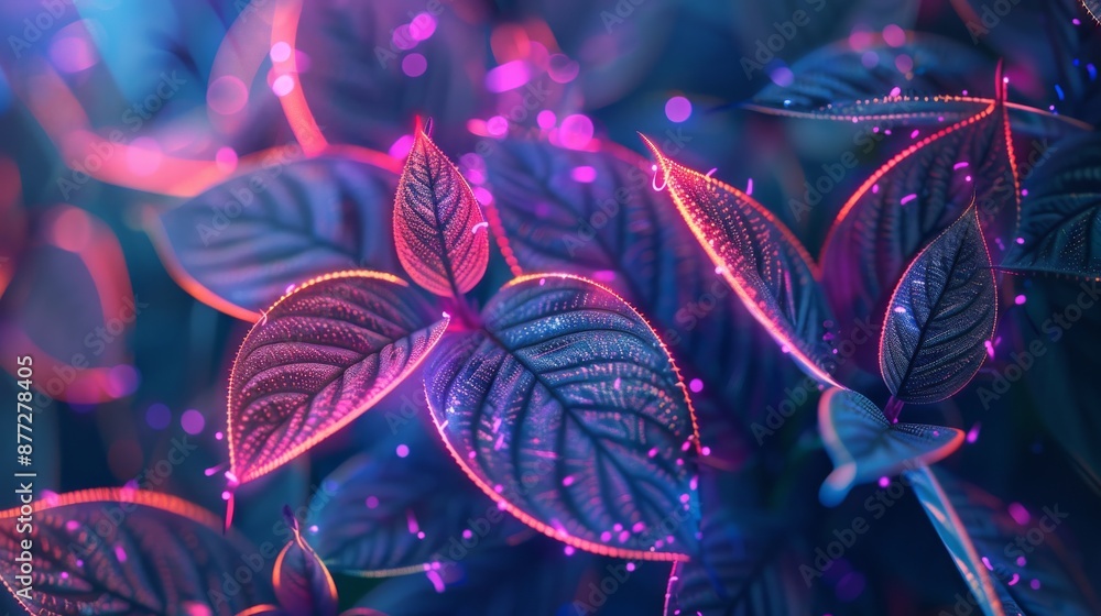 Botanical illustrations lit with neon, highlighting the sacred geometry ...