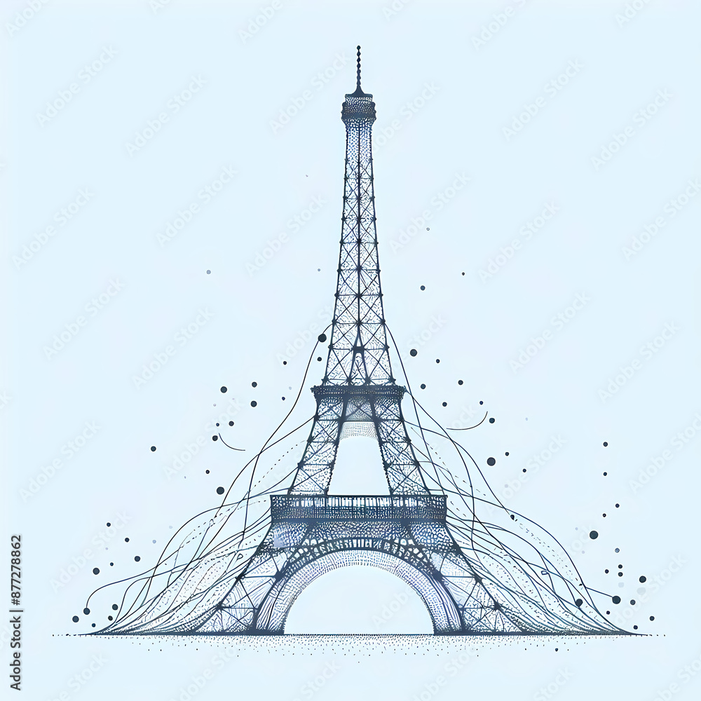 Fototapeta premium abstract vector art eiffel tower using minimal lines dots