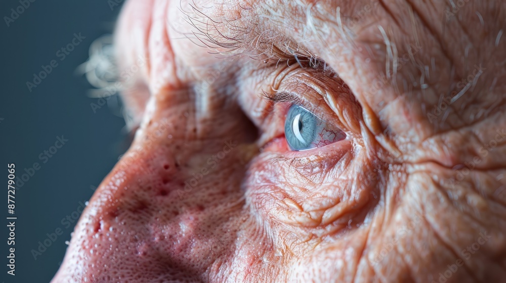 Surgery wound for excision of a BCC skin cancer with skin graft on the nose of a senior male with sun damaged skin Surgery wound for excision of a BCC skin cancer with skin graft on the nose of a senior male with sun damaged skin