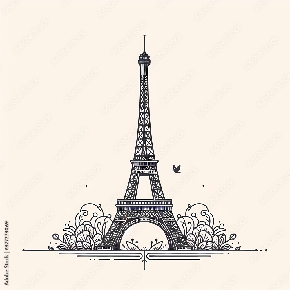 Fototapeta premium minimalist line art drawing eiffel tower background