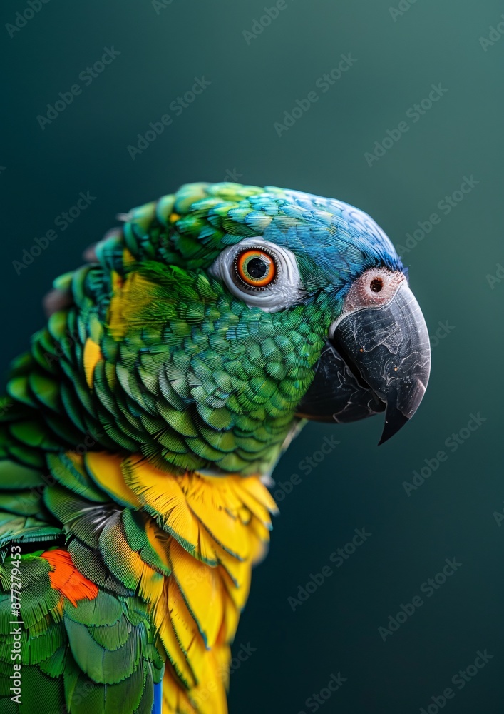 Obraz premium Bright and Colorful Blue and Yellow Parrot with Vibrant Feathers in Studio