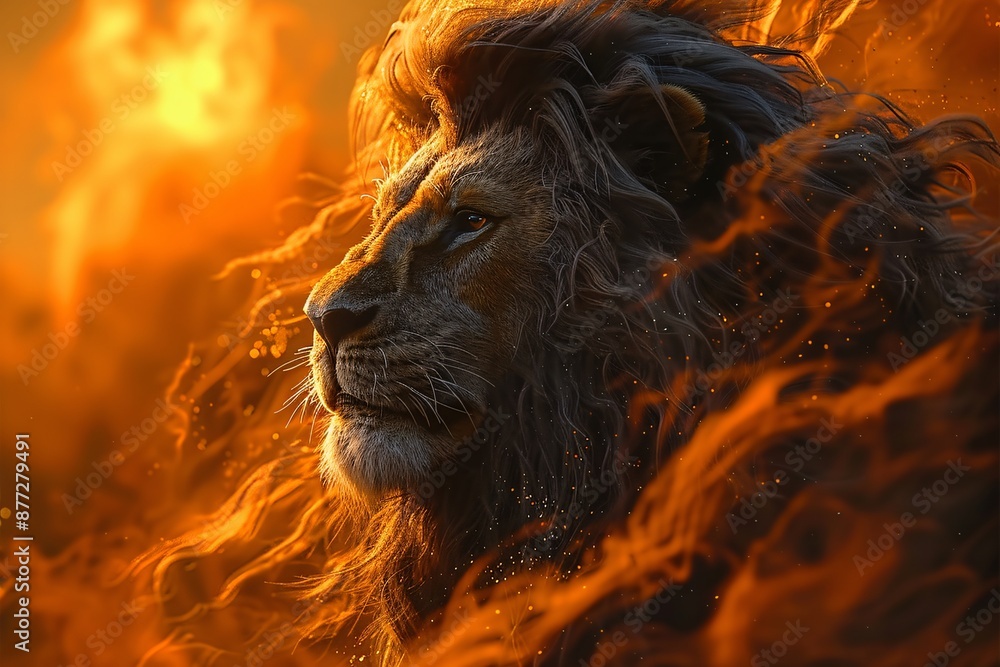 Portrait of a lion at sunset in the savannah Portrait of a lion at sunset in the savannah