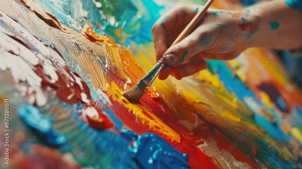 Art therapy, People who express themselves during an art therapy workshop using paints, brushes, canvases. Art therapy, People who express themselves during an art therapy workshop using paints, brushes, canvases.