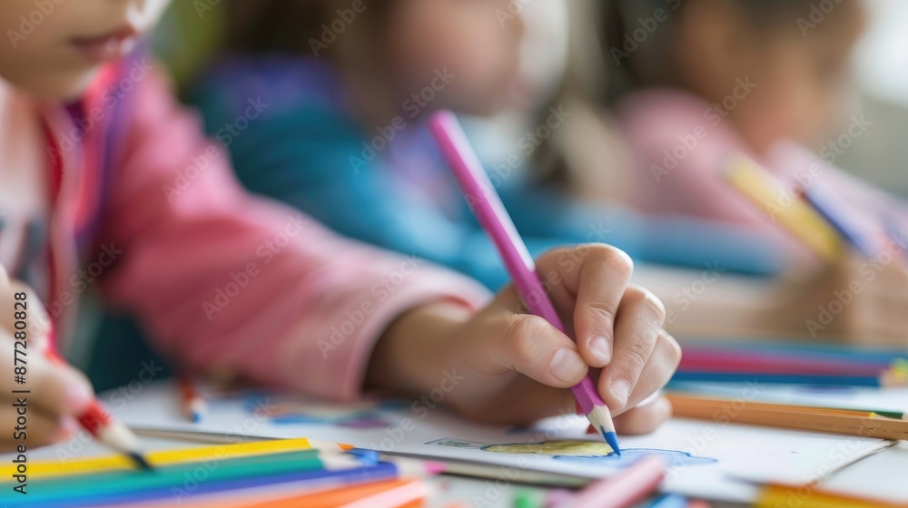Children drawing and coloring in class Children drawing and coloring in class