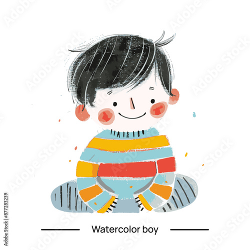 Vector illustration of a boy in watercolor style