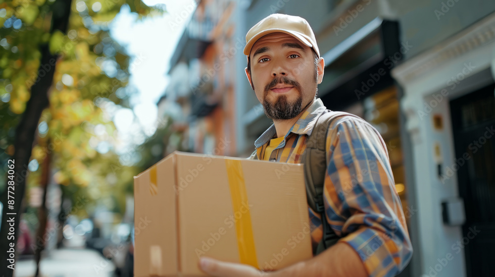 A delivery man delivering a package, generative ai A delivery man delivering a package, generative ai