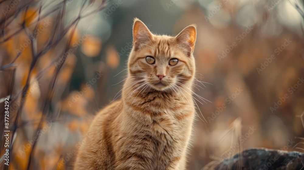Obraz premium Amusing ginger cat posing for camera with blurred background