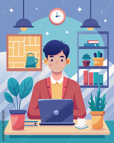 A person working on a laptop flat illustration of a young entrepreneur working