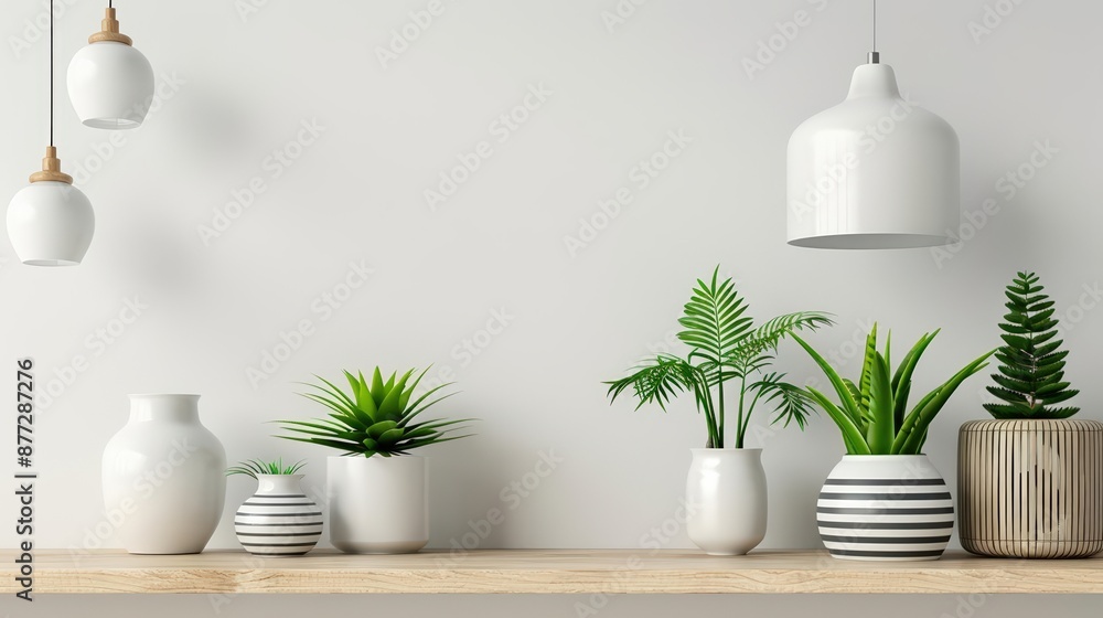 Modern minimalist workspace with houseplants Modern minimalist workspace with houseplants
