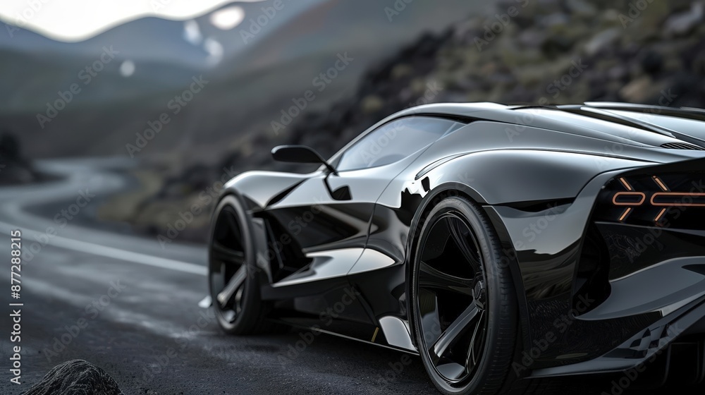 Naklejka premium Sleek modern sports car on winding mountain road