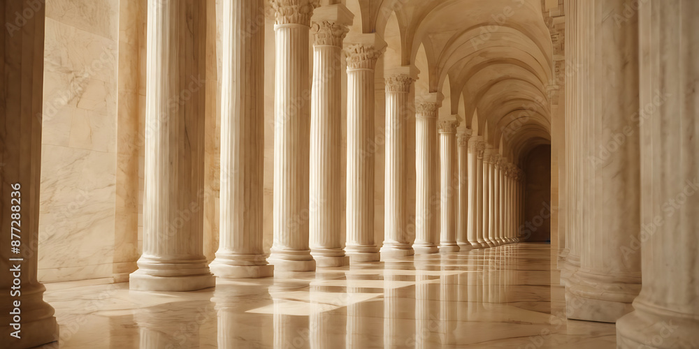 A majestic colonnade with white marble columns and gold accents leads to a distant view. Perfect for architecture, history, or travel-themed projects. A majestic colonnade with white marble columns and gold accents leads to a distant view. Perfect for architecture, history, or travel-themed projects.