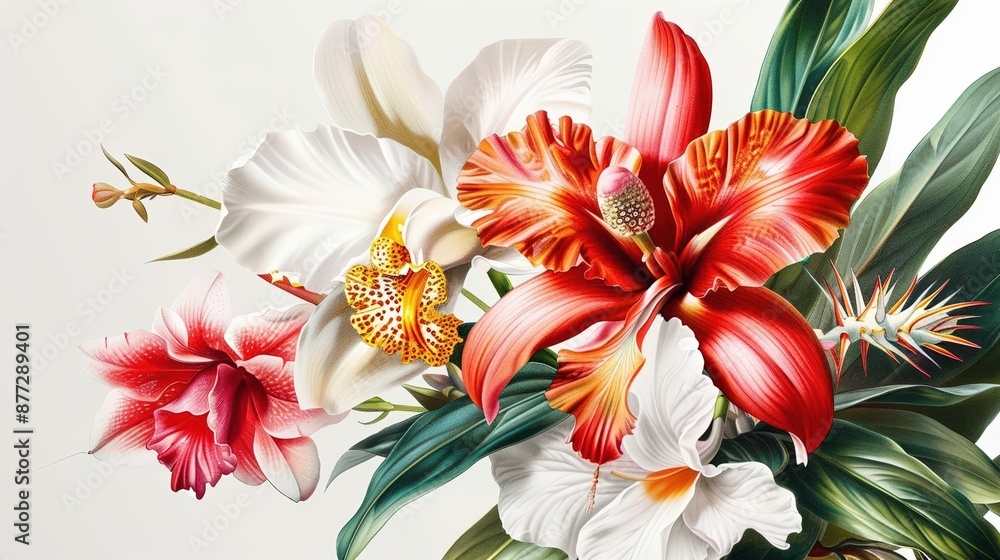 Obraz premium Vintage botanical illustration of exotic flowers