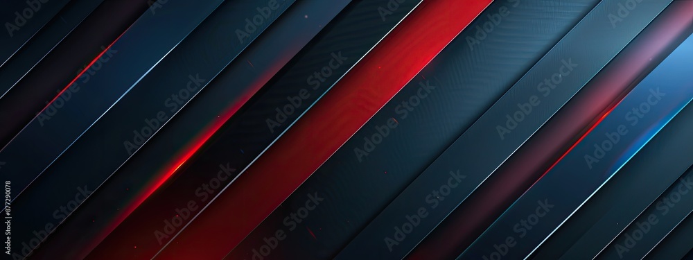 Obraz premium Blue red and black background with diagonal lines, metallic texture, futuristic style. Abstract design for corporate designs. flat lay