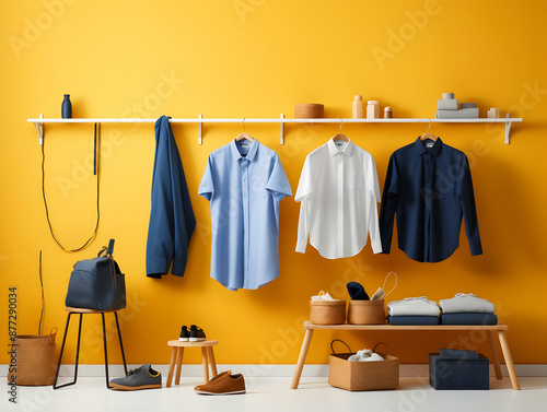 Laundry service, Ironing on clothes, hygiene and cleaning clothes on washing machine, Housekeeping lifestyle, housework concept, Laundry and dry cleaning business