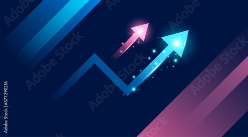 arrow symbols on stock market statistical data and a modern glow of light. concept of financial economics and business fluctuations