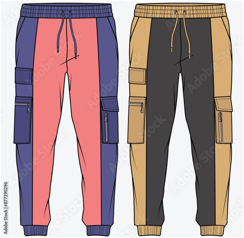 UTILITY CARGO POCKET DETAIL JOGGERS FASHION FLAT DESIGNED FOR TEEN GIRLS AND KID GIRLS IN VECTOR FILE