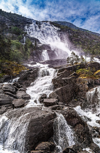 Langfossen wild waterfall in Norway