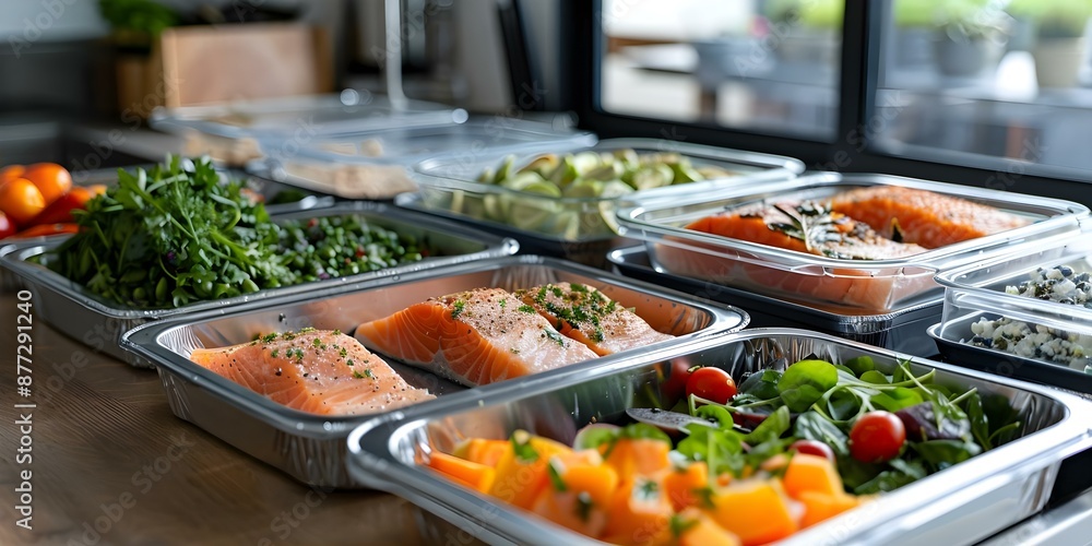 Weekly meal prep for DASH diet in modern kitchen setting. Concept DASH Diet Meal Prep, Healthy Recipes, Modern Kitchen, Weekly Planning, Nutritious Ingredients Weekly meal prep for DASH diet in modern kitchen setting. Concept DASH Diet Meal Prep, Healthy Recipes, Modern Kitchen, Weekly Planning, Nutritious Ingredients