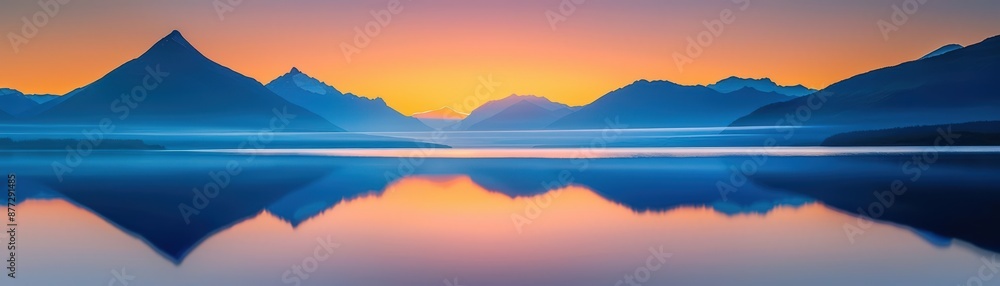 Fototapeta premium Serene mountain lake reflection at sunrise