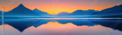 Serene mountain lake reflection at sunrise