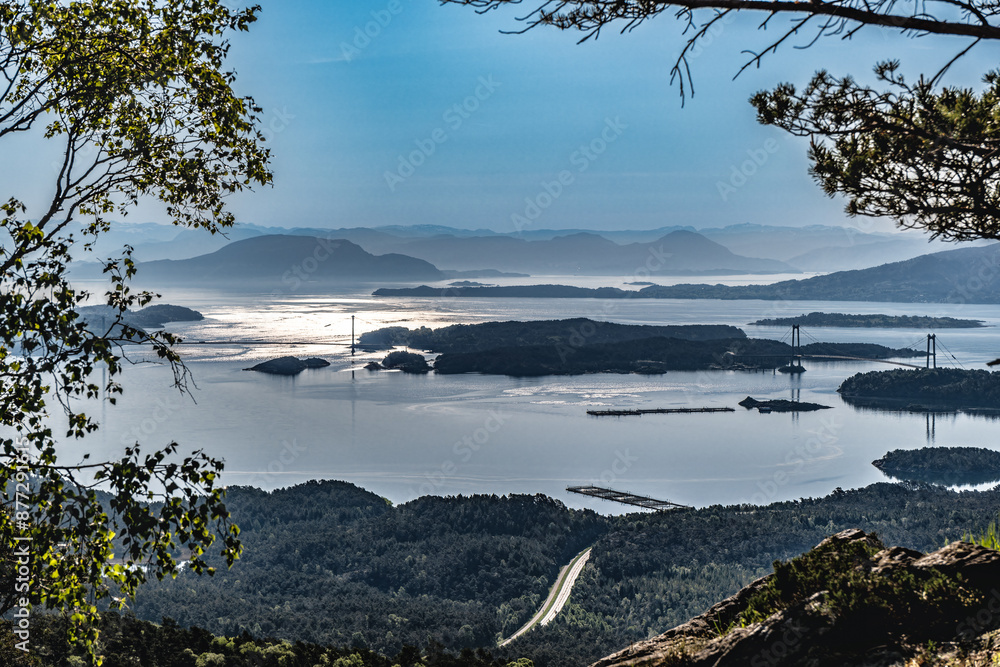 Two suspension bridges connecting Boemlo to the mainland in Norway Two suspension bridges connecting Boemlo to the mainland in Norway