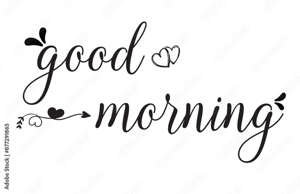 Good morning vector line calligraphy. Vector illustration of wish good morning. Typography design isolated on white background. Handwritten modern continuous line lettering with swooshes. Good morning vector line calligraphy. Vector illustration of wish good morning. Typography design isolated on white background. Handwritten modern continuous line lettering with swooshes.
