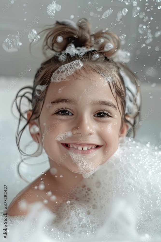 Smiling girl having fun with foam in a luxurious bath. Smiling girl having fun with foam in a luxurious bath.