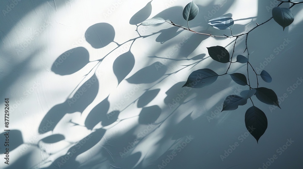 Abstract shadows of leaves cast on a white wall, creating a natural and organic pattern. Abstract shadows of leaves cast on a white wall, creating a natural and organic pattern.