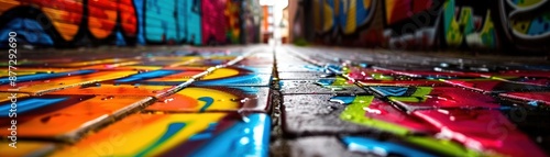 Vibrant street art in urban alleyway