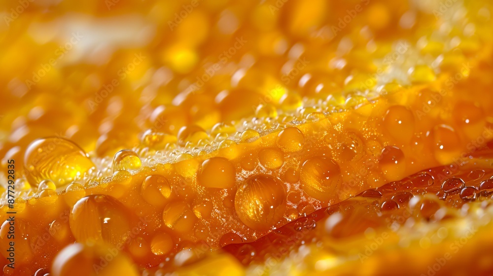 A close up of water droplets on an orange. A close up of water droplets on an orange.