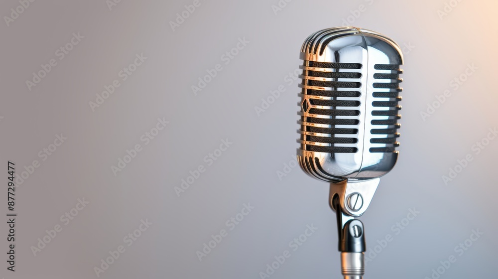 Fototapeta premium Classic chrome microphone in a minimalistic setting