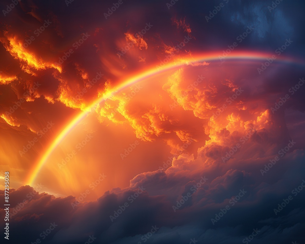 Hope in the Storm: Vibrant Rainbow Emerging in Front of Dark Clouds Hope in the Storm: Vibrant Rainbow Emerging in Front of Dark Clouds