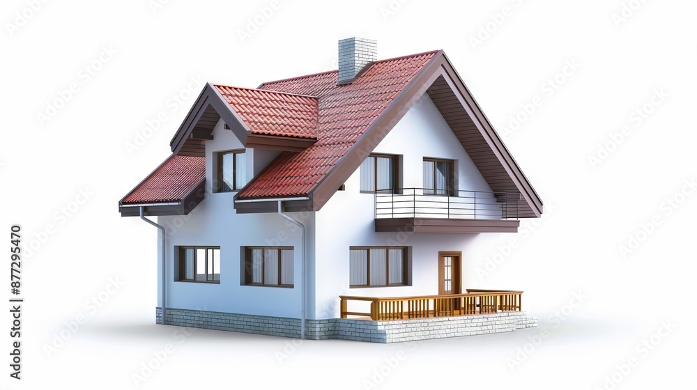 A small house with a red roof and balcony. A small house with a red roof and balcony.