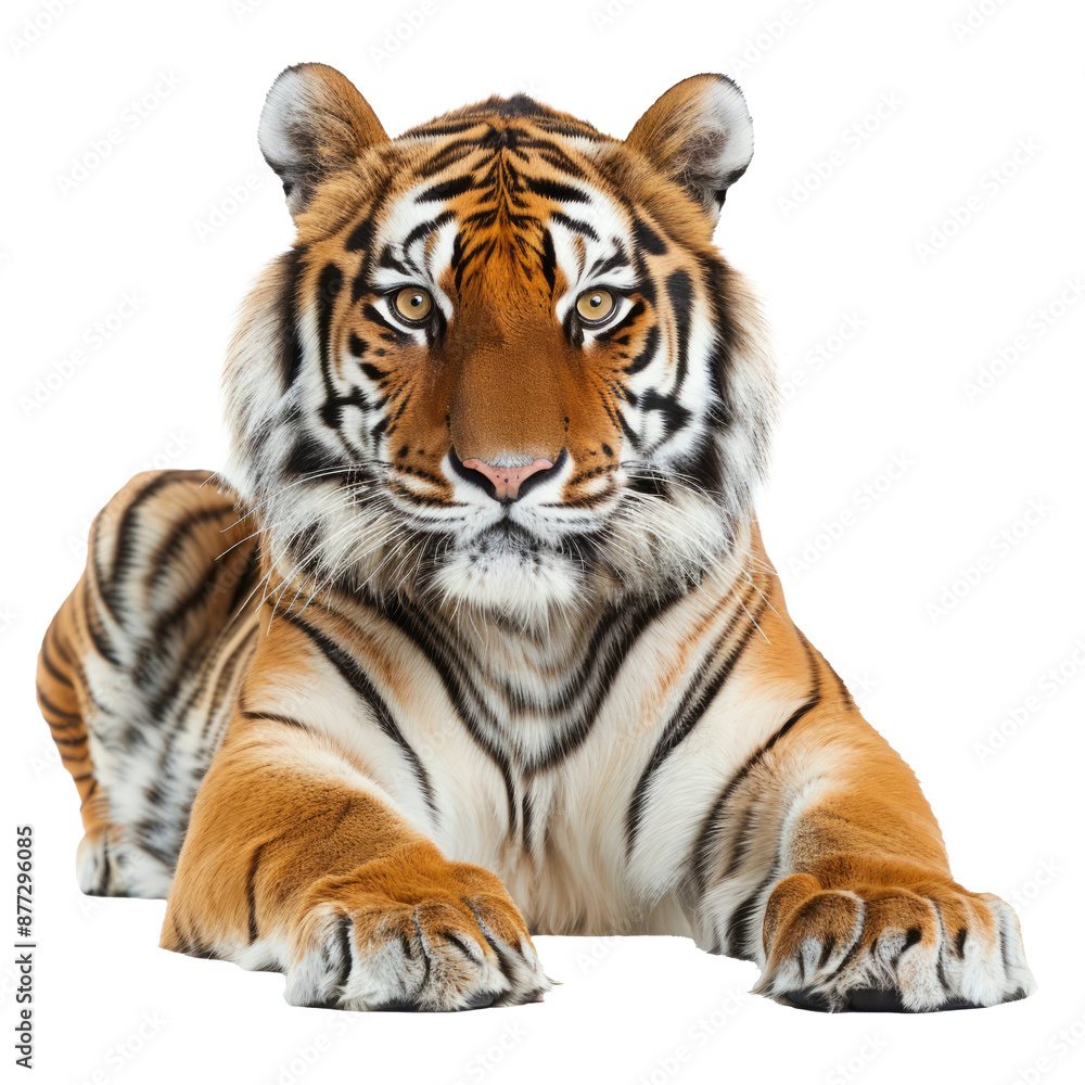 Fototapeta premium Bengal tiger isolated on transparent background. Dangerous animal in jungle