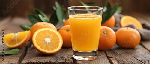 Freshly squeezed orange juice with oranges.