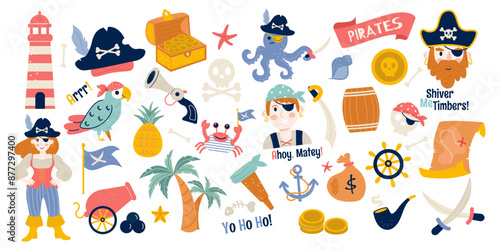 Pirate elements collection flat style