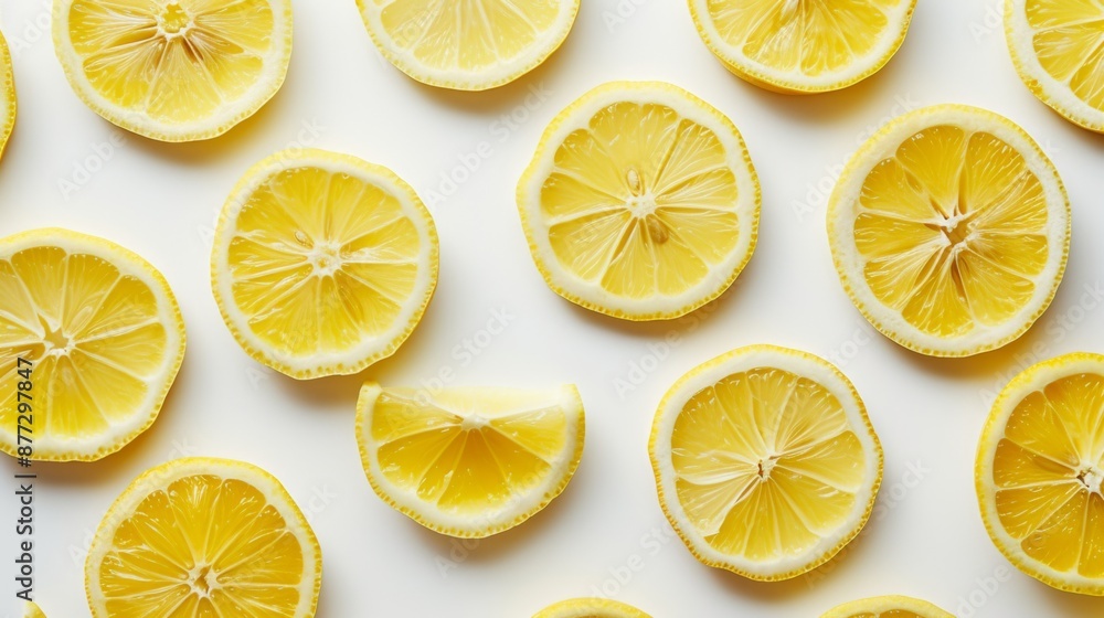 Arrange lemon slices in a visually appealing pattern on a white background Arrange lemon slices in a visually appealing pattern on a white background