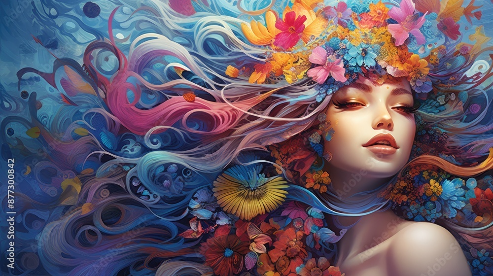 Dreamy Woman with Flower Crown. Dreamy Woman with Flower Crown.