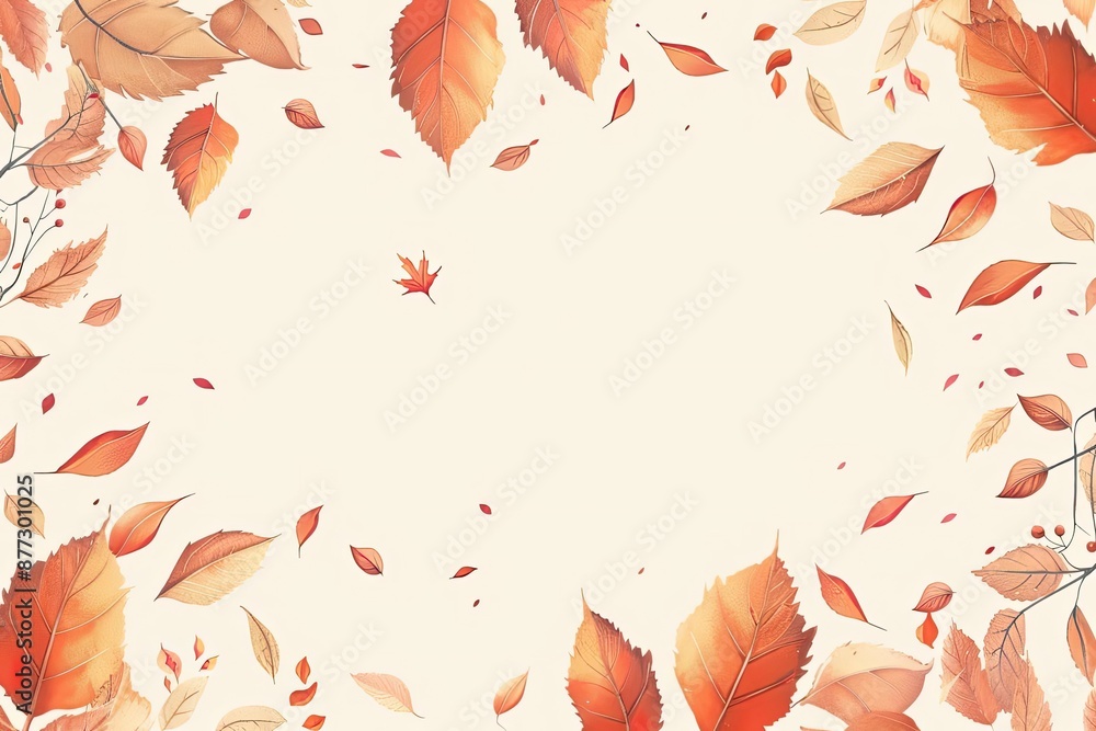 Autumn-themed illustration with a scattering of orange and brown leaves framing a light background for seasonal or nature-related designs. Autumn-themed illustration with a scattering of orange and brown leaves framing a light background for seasonal or nature-related designs.