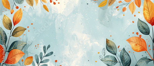 Watercolor autumn leaves on light background