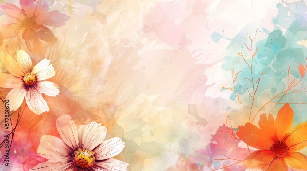 banner. Delicate watercolor illustration of soft pink and red flowers blooming in a dreamy, pastel-hued garden. soft focus banner. Delicate watercolor illustration of soft pink and red flowers blooming in a dreamy, pastel-hued garden. soft focus