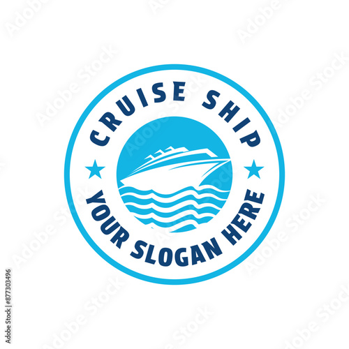 cruise ship logo design concept idea with label circle stamp