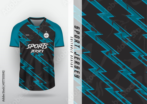 Jersey, outdoor sports design, jersey, football, futsal, running, racing, exercise, grain pattern, blue-black zigzag pattern.