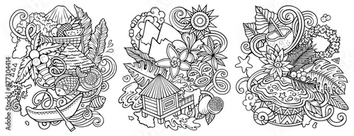 Tahiti cartoon vector doodle designs set.