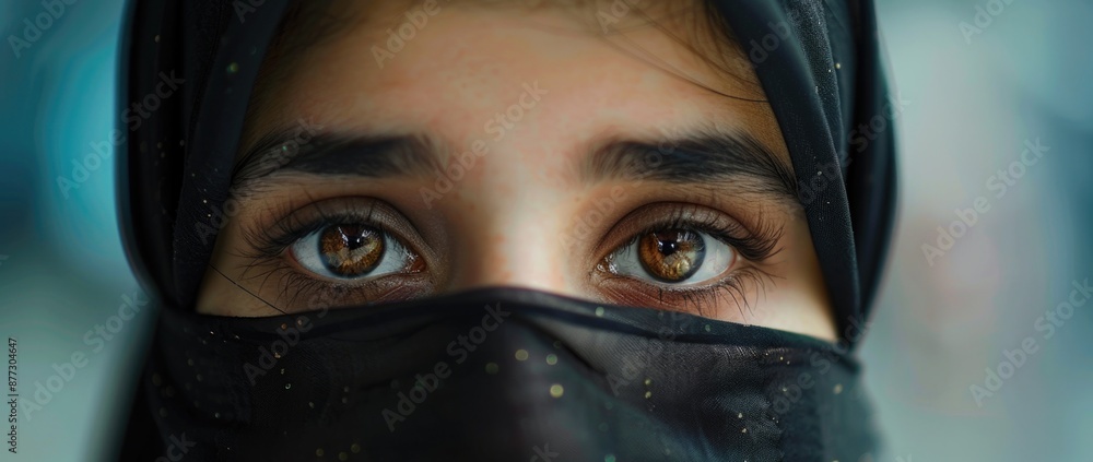 Close up of a Muslim girl's eyes in a black Close up of a Muslim girl's eyes in a black