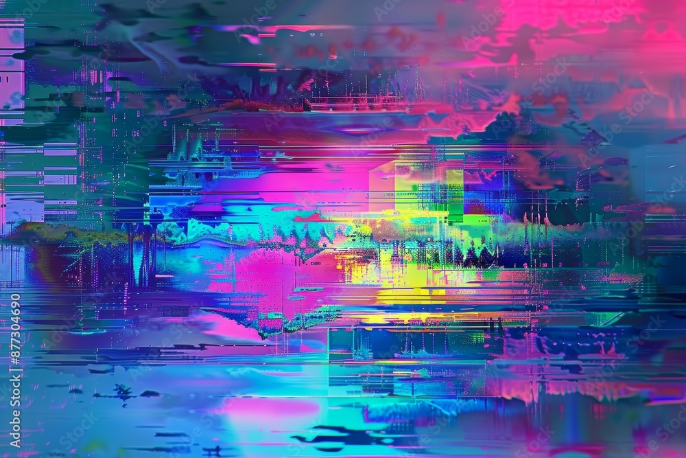 This background features a blue, mint, and pink interlaced digital ...