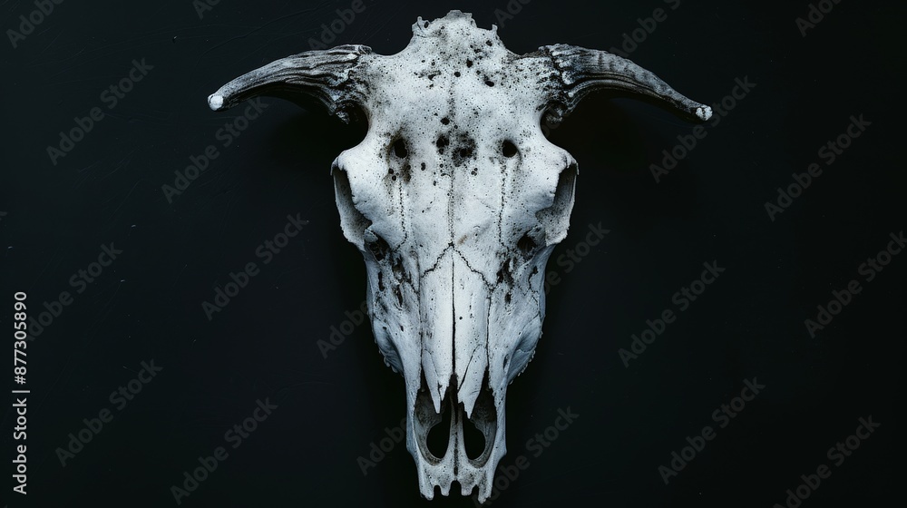 Scary animal skull, , dark background, high contrast photography. Scary animal skull, , dark background, high contrast photography.