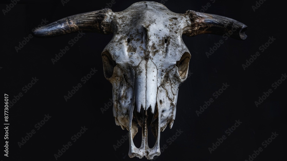 Scary animal skull, , dark background, high contrast photography. Scary animal skull, , dark background, high contrast photography.