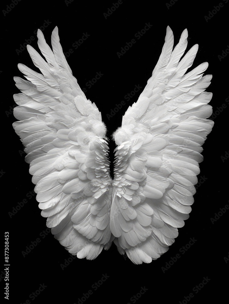Fototapeta premium Baby Angel Wings. White Feathered Angelic Element Isolated on White Background